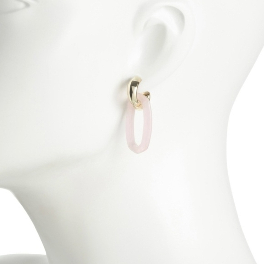 💕🔹️Kendra Scott 🔹️Gold Pink Rose Quartz Danielle Link Earrings - Picture 3 of 5